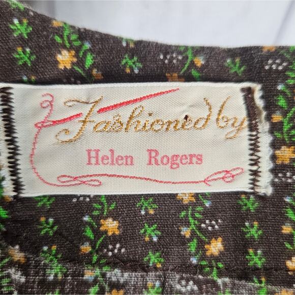 VTG Handmade Floral Striped Square Dancing Dress with Yellow Ruffle Trim - Picture 7 of 7